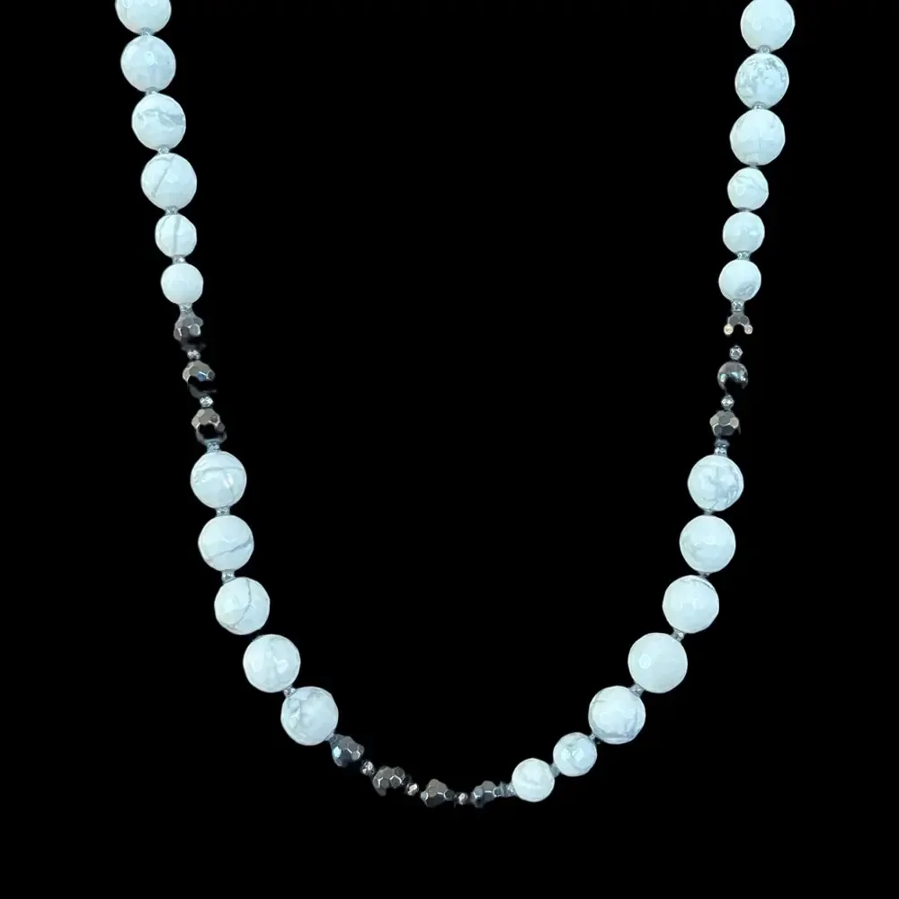 Howlite, Hermatite, and Onyx Semi-Precious 36” Beaded Necklaces | NWT
